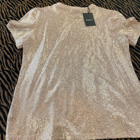 DKNY Women's Short Sleeve Sequin Tee - Champagne color - Picture 4 of 4